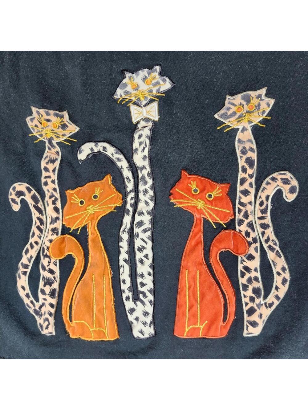 Black Dress 3/4 Sleeve Shift Dress Novelty Cat Applique Detail Womens
